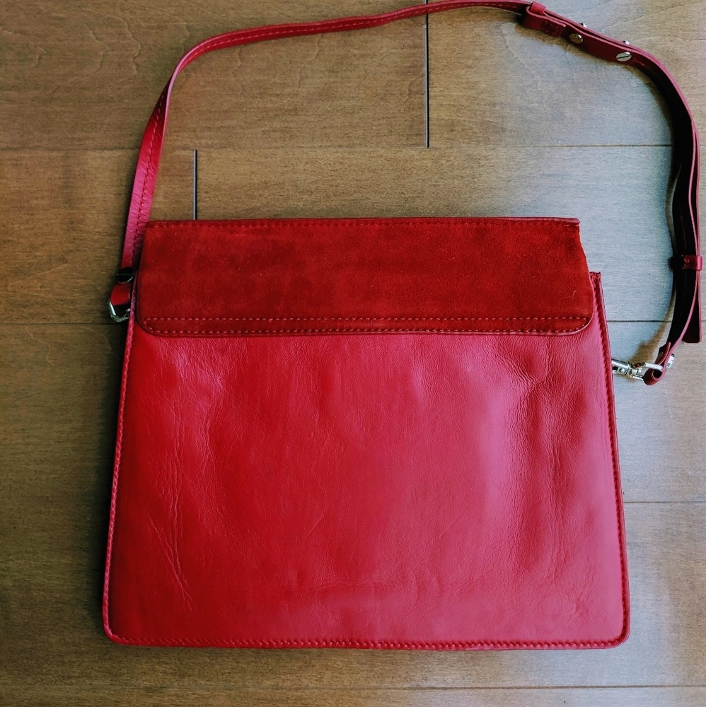 Red leather and suede handbag - Picture 4 of 4